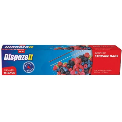 DISPOSEIT FREEZER STORAGE BAG 1GAL SIZE W/ ZIPPER SEAL 15CT/ DISPLAY